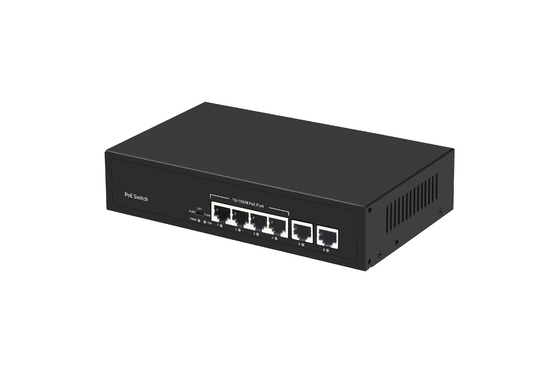 6 Port 10/100M Ethernet CCTV POE Switch Unterstützung PoE Af/At 120W Budget 2*10/100M Uplink-Ports