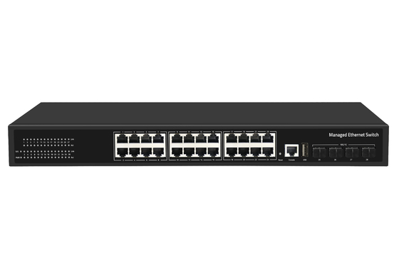 28 Port 10/100/1000Mbps verwalteter Ethernet CCTV POE Switch unterstützt PoE Af/At mit 4*10G SFP+