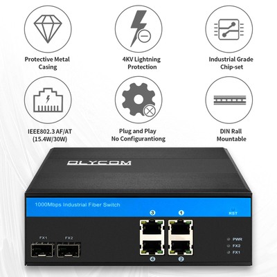4 Anschlüsse Gigabit PoE-Schalter 120W Unmanaged Din Rail Verhärteter Fall Aktiver PoE OEM