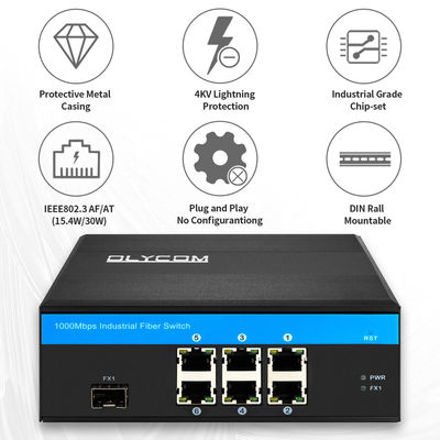 Nicht verwalteter Gigabit-Glasfaser-Switch 180W Aktive PoE DIN Rail IP-Kamera Verwendung