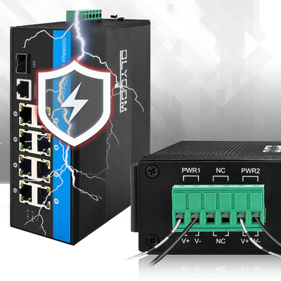8 Port Industrial Managed PoE Switch 240 W Gigabit LAN Layer 2 VLAN ERPS Ring CE DIN Rail