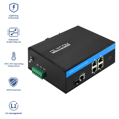 Industrieller 5-Port Gigabit Smart Managed Ethernet Switch mit SFP-Glasfaserports, Schutzart IP40