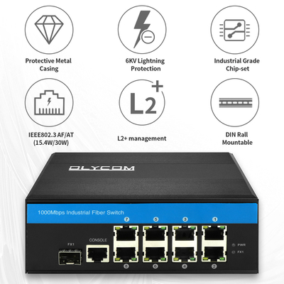8 Port Industrial Managed PoE Switch 2.5G SFP Uplink Gigabit-Netzwerk Robust Case CE