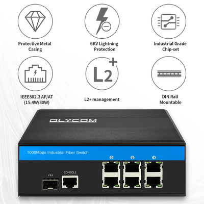 Gehandhabter Poe Portschalter Gigabit Ethernets industrielle 6 mit 1 Sfp-Hafen-Metallkasten