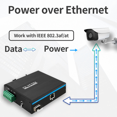 Industrieller PoE-Medienkonverter 10/100M Fast Ethernet 15.4W/30W SFP-Faser für IP-Kameras