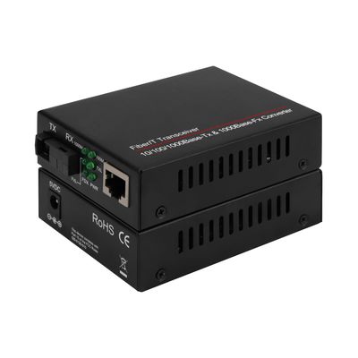 Mini-Einzelkern 100/1000M Medienkonverter nicht verwalteter Einzelmodus Schwarz CE DC5V