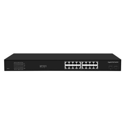 16 Port Gigabit PoE-Schalter 300W Budget nicht verwaltetes VLAN 250M Abstand SFP-Faser