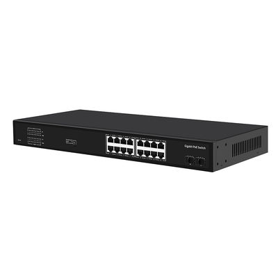 16 Port Gigabit PoE-Schalter 300W Budget nicht verwaltetes VLAN 250M Abstand SFP-Faser