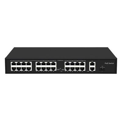 24 Port 10/100M POE Schalter Gigabit Glasfaser Uplink AC Rack Unverwaltetes 300W Budget