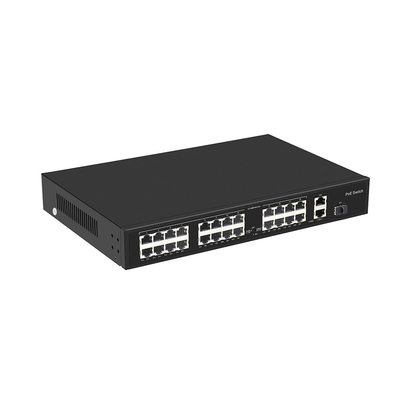 24 Port 10/100M POE Schalter Gigabit Glasfaser Uplink AC Rack Unverwaltetes 300W Budget