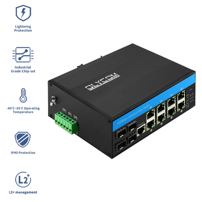 12 Port Gigabit-Industrial Fiber Switch 10/100 / 1000 Mbps verwalteter Switch DC48V