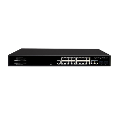16 Port Gigabit Managed PoE Switch 1U Rack 300W mit 2 SFP/RJ45 Uplink