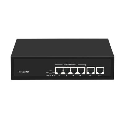 Fast Ethernet CCTV PoE Switch 4 Ports mit 2 Kupfer-Uplinks, 55W Leistungsbudget, AC-Eingang