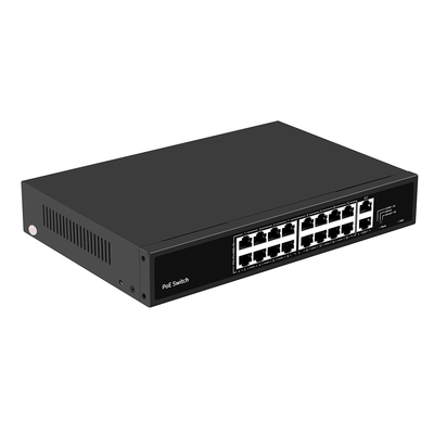 16 Port PoE Switch 10/100M Ethernet mit 2 SFP/RJ45 Uplink für CCTV-Kameras 300W Budget