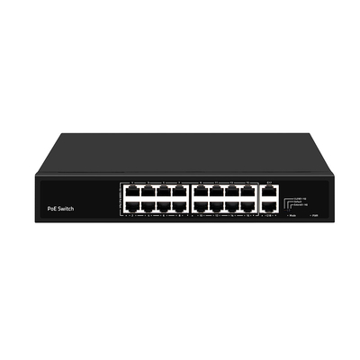 16 Port PoE Switch 10/100M Ethernet mit 2 SFP/RJ45 Uplink für CCTV-Kameras 300W Budget