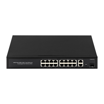 OEM/ODM 16 Port 10/100mbps PoE-Switch mit Gigabit-Uplink 1SFP-Port 300W eingebaute Leistung
