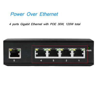 4 Port POE Spannungshöherung DC12-48V-Eingang für Solarenergie mit 1 Uplink-Netzwerkanschluss Schalter
