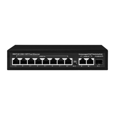 120 W Unmanaged POE Switch 8 PoE 10/100/1000Mbps + 2 LAN 10/100/1000Mbps + 1SFP 100/1000M