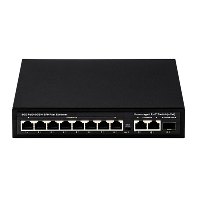 120 W Unmanaged POE Switch 8 PoE 10/100/1000Mbps + 2 LAN 10/100/1000Mbps + 1SFP 100/1000M