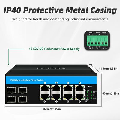 Schicht 3 Industrial Managed Switch Gigabit Ethernet 12 Port ERPS RSTP DIN Rail CE
