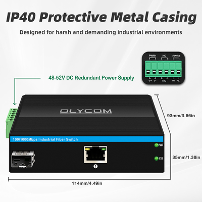 Industrieller PoE-Medienwandler Gigabit Ethernet 30W 48V Ausgang Din Rail nicht verwaltet