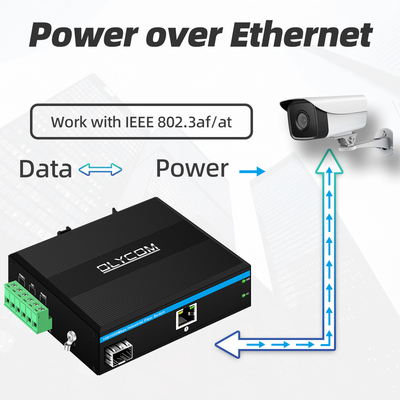 Industrieller PoE-Medienwandler Gigabit Ethernet 30W 48V Ausgang Din Rail nicht verwaltet