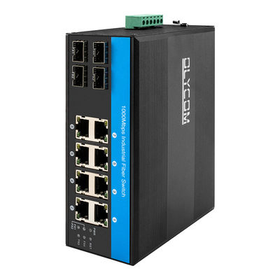 Gigabit 12 Port Industrial PoE Ethernet Switch IEEE 802.3af/at RJ45 DIN Schieneninstallationsschalter