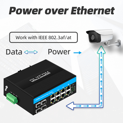 Gigabit 12 Port Industrial PoE Ethernet Switch IEEE 802.3af/at RJ45 DIN Schieneninstallationsschalter