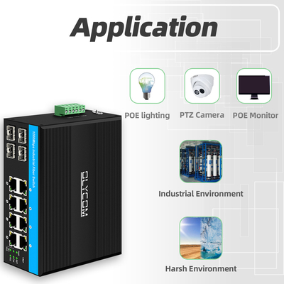 Gigabit 12 Port Industrial PoE Ethernet Switch IEEE 802.3af/at RJ45 DIN Schieneninstallationsschalter