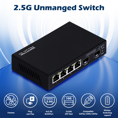 6 Ports 10g Ethernet-Schalter mit Glasfaser 4* 2.5G RJ45 + 2* 10G SFP+ Unterstützung OEM/ODM