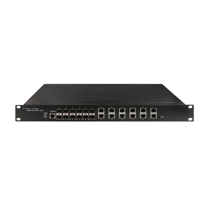 1U Rack Gigabit 24 Port verwalteter Ethernet-Poe-Schalter mit 12 RJ45+12 SFP AC100-240V Eingangs-Industrieschalter