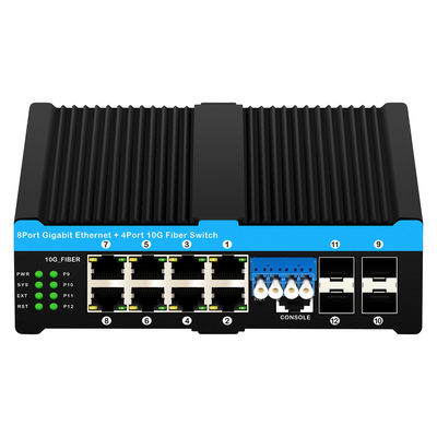 4*10G Sfp-Ports+8*10/100/1000mbps 12 Port verwaltet 10G optischer Bypass Poe Switch