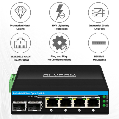 Mini 6-Port Gigabit-Ethernet-Schalter Poe-Schalter Din-Schiene 2 sfp+ 4 RJ45 DC48-52V Doppelstrom-Eingang