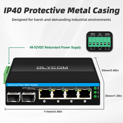 Mini 6-Port Gigabit-Ethernet-Schalter Poe-Schalter Din-Schiene 2 sfp+ 4 RJ45 DC48-52V Doppelstrom-Eingang