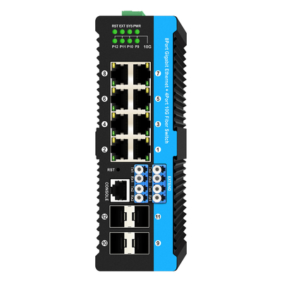 12 Port 10G L2/L3 verwalteter Poe+-Schalter optischer Bypass-Schalter 4*10G sfp +8 RJ45 Din-Rail Ethernet-Schalter