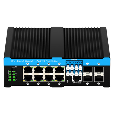 12 Port 10G L2/L3 verwalteter Poe+-Schalter optischer Bypass-Schalter 4*10G sfp +8 RJ45 Din-Rail Ethernet-Schalter