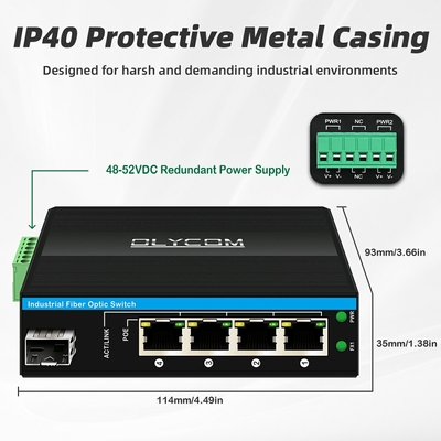 5 Port Industrial Poe Network Switch DC12/24/48V Eingang 1SFP+4RJ45 Gigabit Ethernet Switch