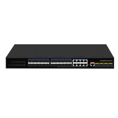 24 Port 10G L3 Managed Fiber Switch mit 8 Gigabit Combo SFP/RJ45 1U Rack 220V Wechselstrom-Eingang