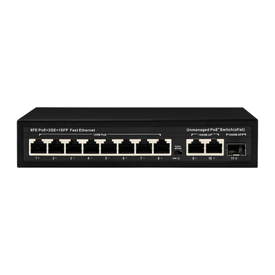 Erweiterte Reichweite 8-Port PoE Switch 10/100M mit 120W/150W Verbrauch und 250m Abdeckung