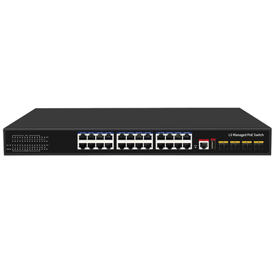 24 Port PoE Switch 10G Fiber300W Budget-USB-Konsole L3 verwalteter Wechselstrom-Eingang