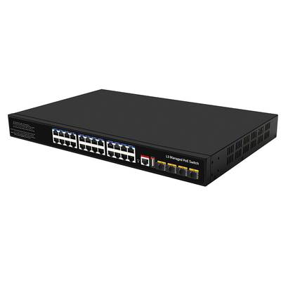 24 Port PoE Switch 10G Fiber300W Budget-USB-Konsole L3 verwalteter Wechselstrom-Eingang