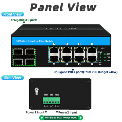 8 Port-Gigabit-Poe-Schalter Industrie-Ethernet-Schalter 4SFP+8RJ45 DC48V Doppelstrom-Eingang
