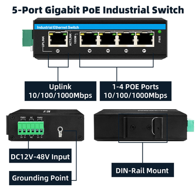 5-Port-Industrial Network Switch Gigabit CE E-Mark Zertifiziert nicht verwaltet DIN montiert