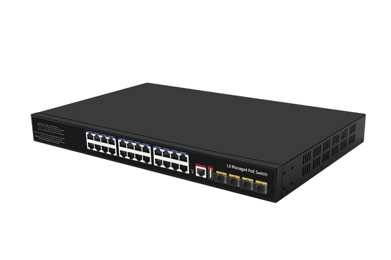 10G 24-Port PoE Switch L3 Managed Ethernet Fiber Switch 400W 4*10G Glasfaser-Ports + 24*RJ45 POE-Ports