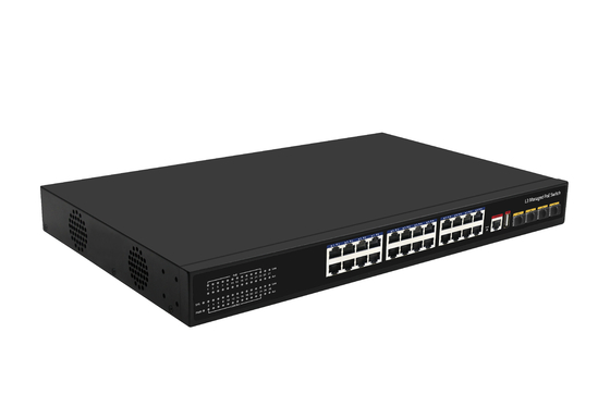 10G 24-Port PoE Switch L3 Managed Ethernet Fiber Switch 400W 4*10G Glasfaser-Ports + 24*RJ45 POE-Ports