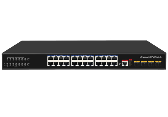 10G 24-Port PoE Switch L3 Managed Ethernet Fiber Switch 400W 4*10G Glasfaser-Ports + 24*RJ45 POE-Ports