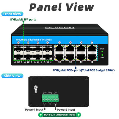 Nicht verwalteter Poe-Switch Gigabit 16-Port-Switch PoE af/at/bt 240w Budget für den Außenbereich