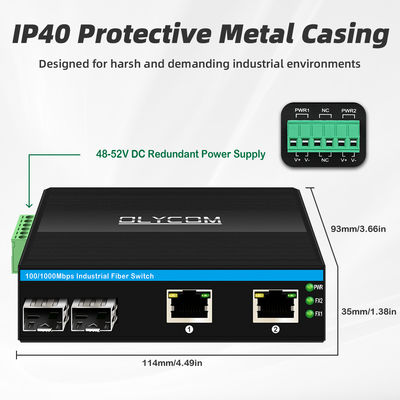 Industrieller POE-Switch mit 2 SFP + 2 RJ45-Ports, 6KV Überspannungsschutz und DC48V-Stromeingang für den Außenbereich