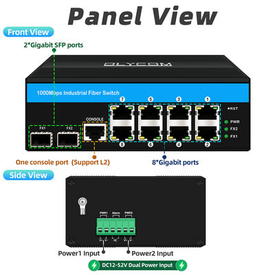 Robust verwalteter Ethernet-Switch mit 2 SFP- und 8 RJ45-Ports für industrielle Ethernet-Switches mit SNMP-Management