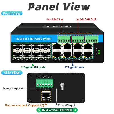 Verwalteter industrieller Glasfaserschalter mit CAN-Bus RS485, 6-Port, für raue Umgebungen, lüfterlos, IP40-zertifiziert